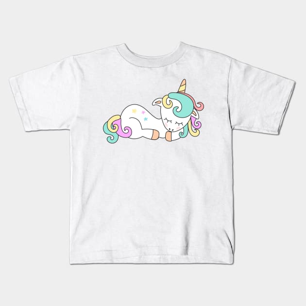 Magic Cute Sleepy Unicorn Kids T-Shirt by CuteDesigns